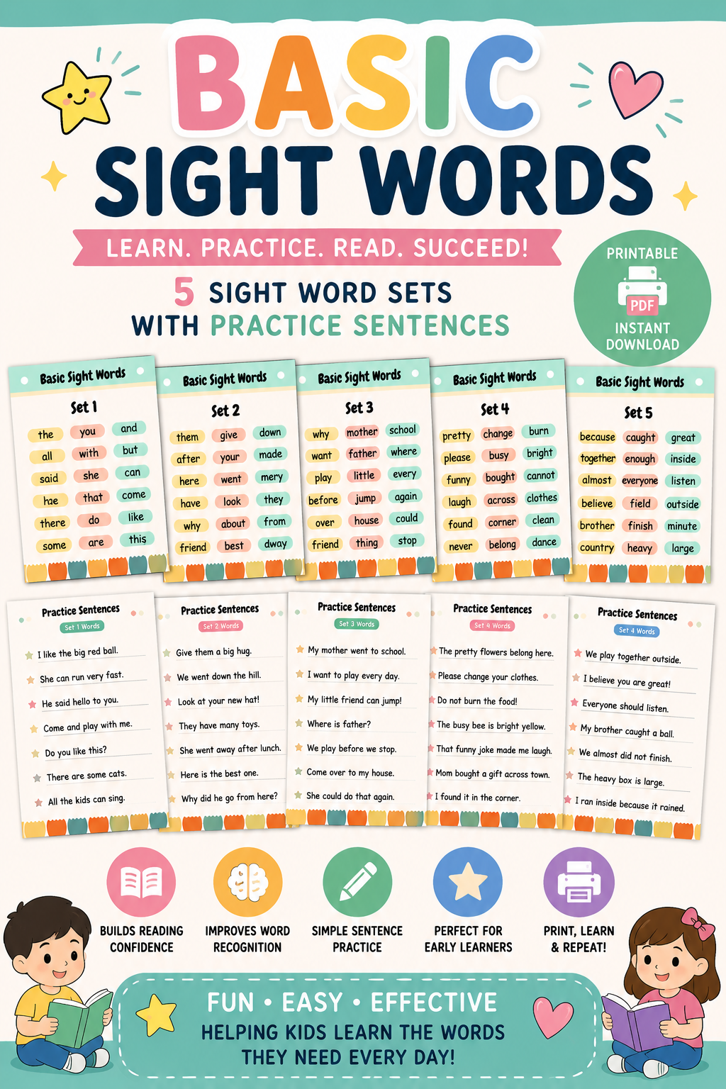 Basic Sight Words Learning Pack