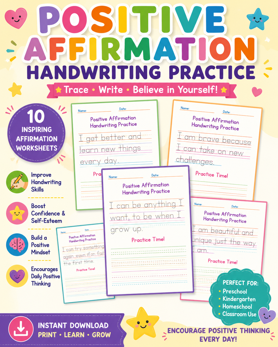 Positive Affirmations Practice Worksheets